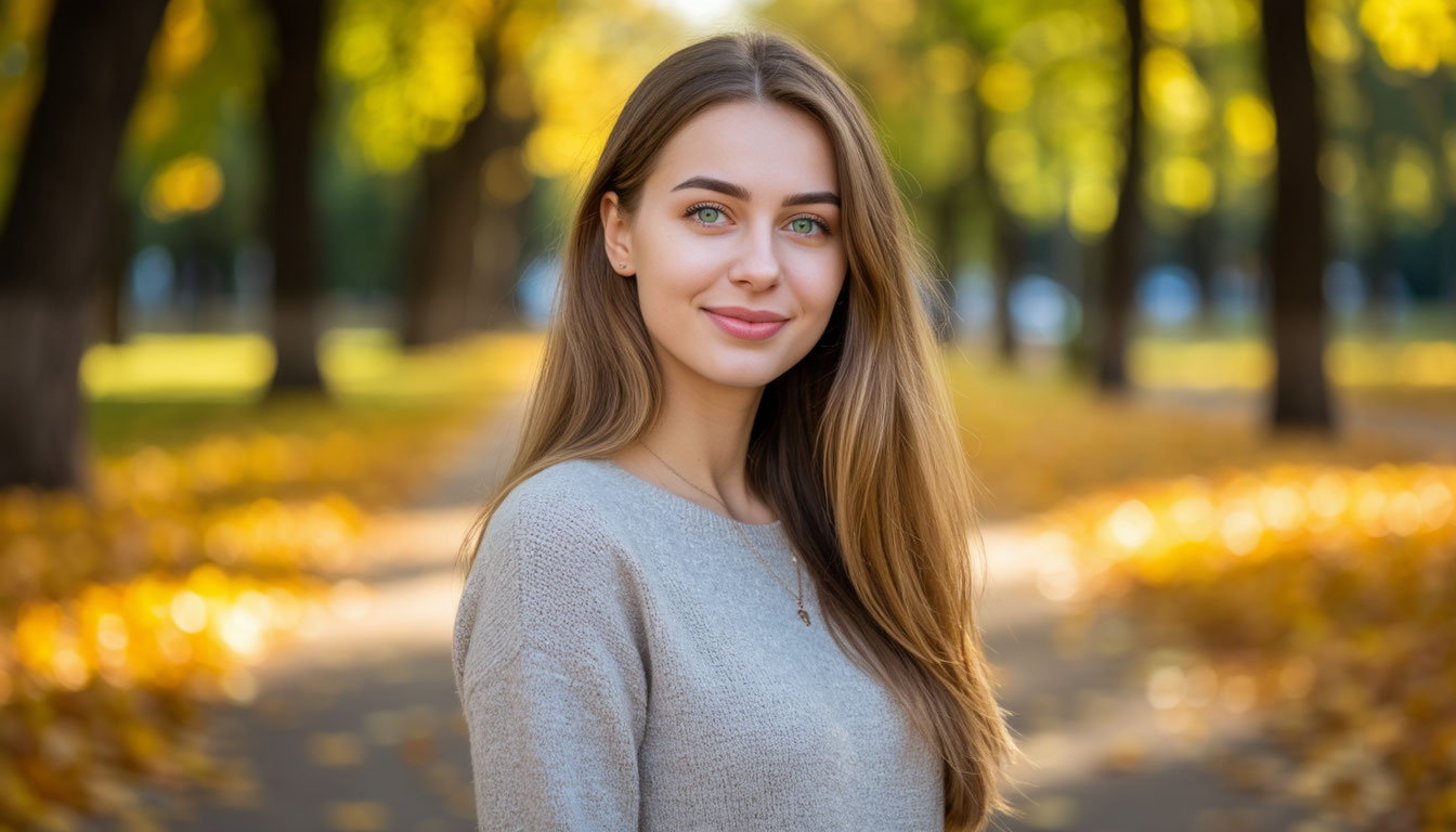 Женщина в парке улыбается, думая о симптомах беременности без теста