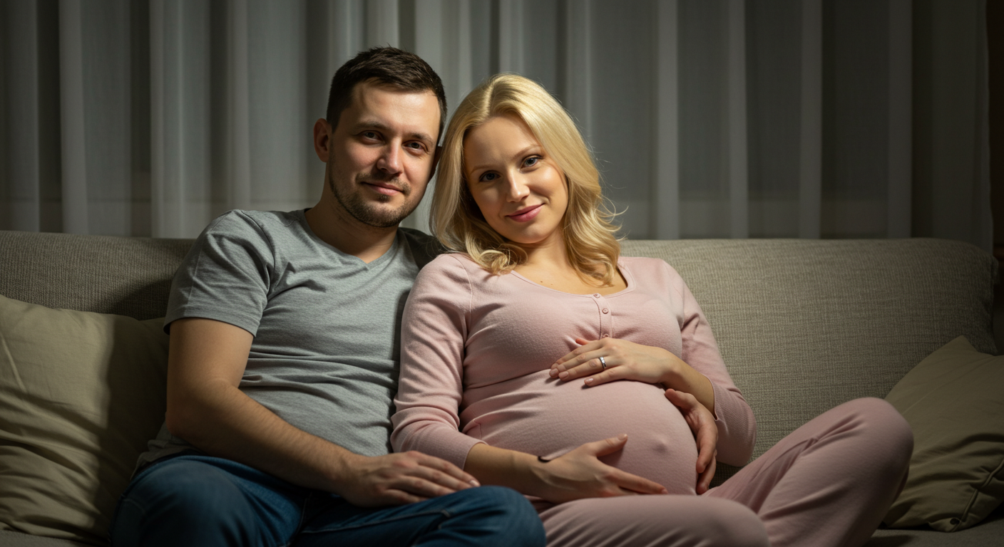 Мужчина держит за руку беременную партнершу, символизируя поддержку при зачате