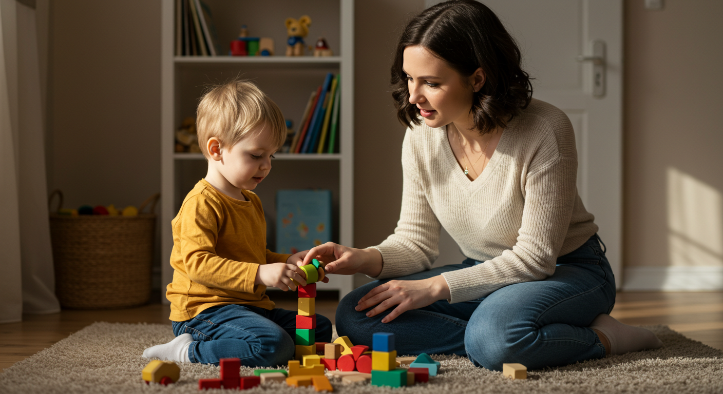 Мама играет с сыном, показывая поддержку в развитии ребенка