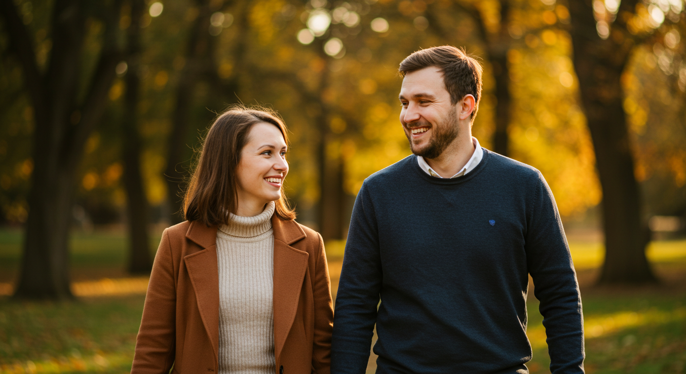 Счастливая семья гуляет по парку, holding children’s hands