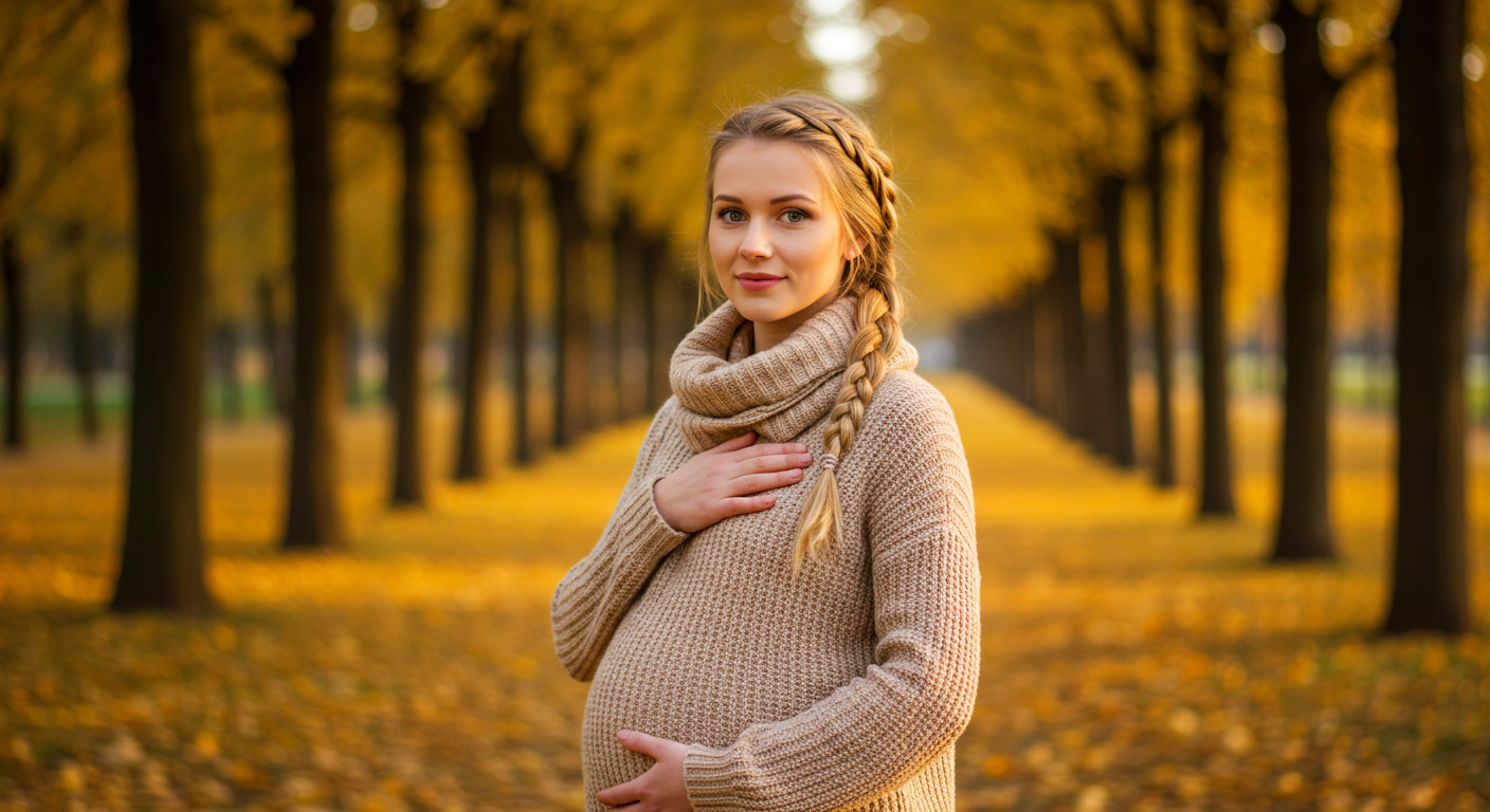 Беременная женщина гуляет в парке, чувствует внезапную тревогу без причины