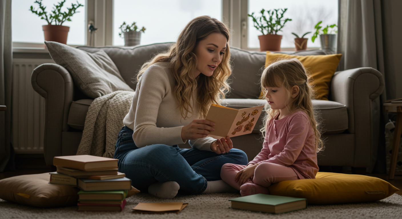 Мама читает дочке красивые стихи о любви из открытки