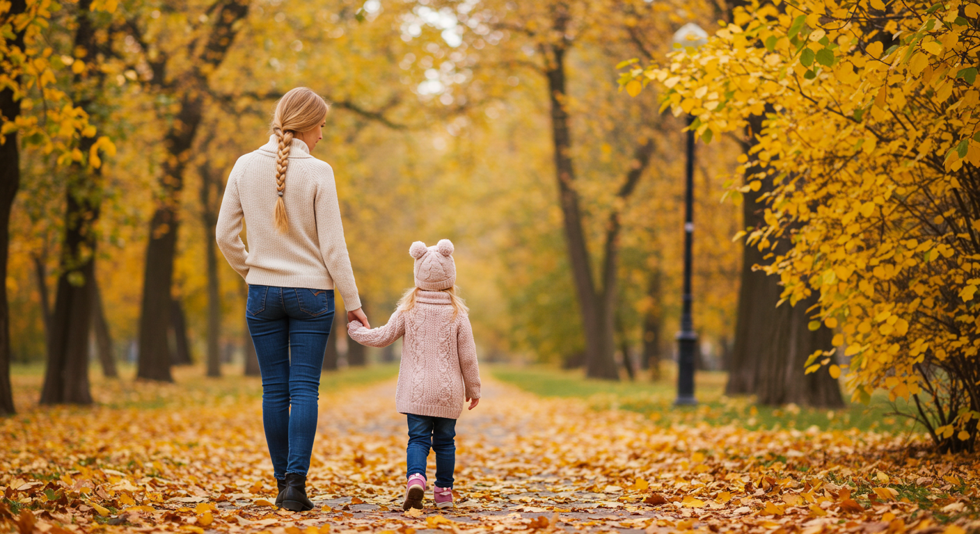 Мама с дочерью гуляет по парку, держась за руки и обсуждая личные границы