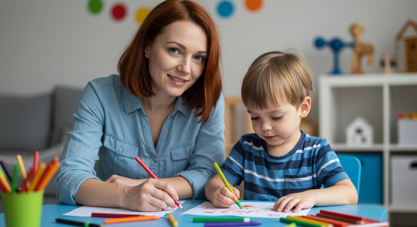 Мать и сын рисуют, способствуя развитию уверенности и снижению тревожности