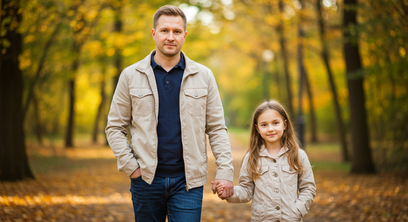 Отец и дочь гуляют в парке, укрепляя эмоциональную поддержку и доверие