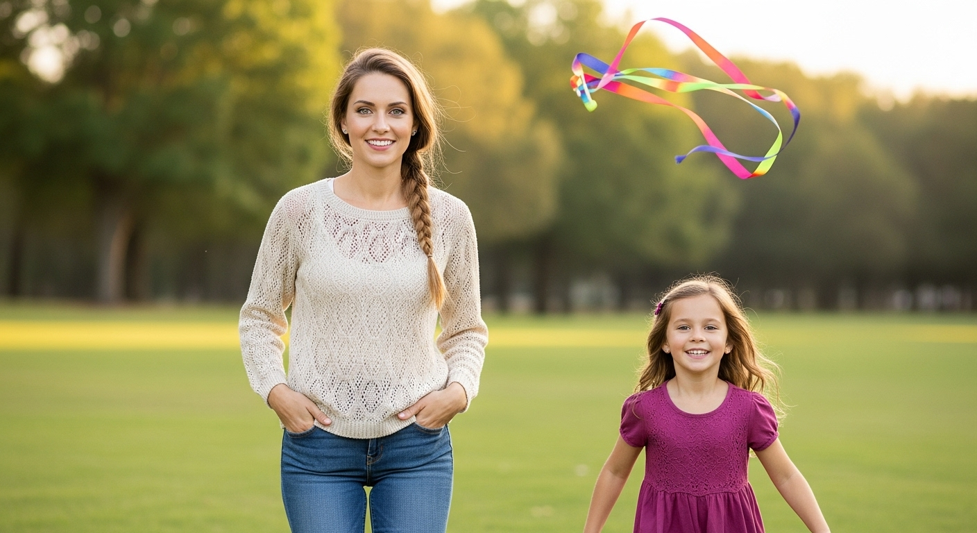 Мама играет с детьми в активные игры на траве во время пикника