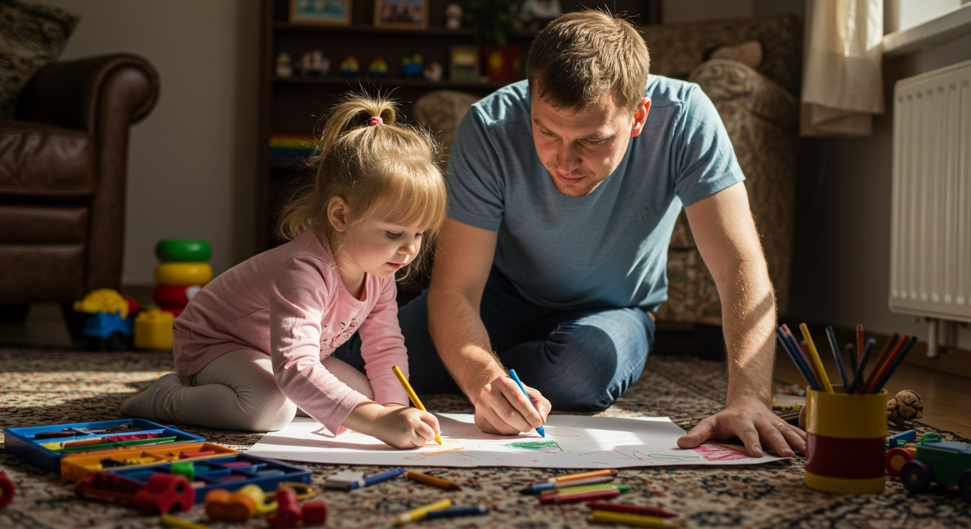 Отец и дочь занимаются рисованием, развивая доверие и общение