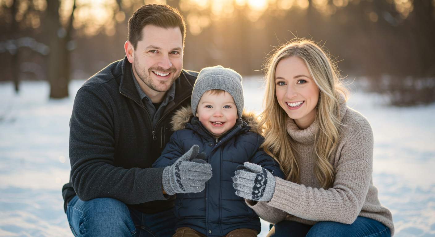 Семья гуляет в парке, демонстрируя гармонизацию семейных отношений в теплой атмосфере