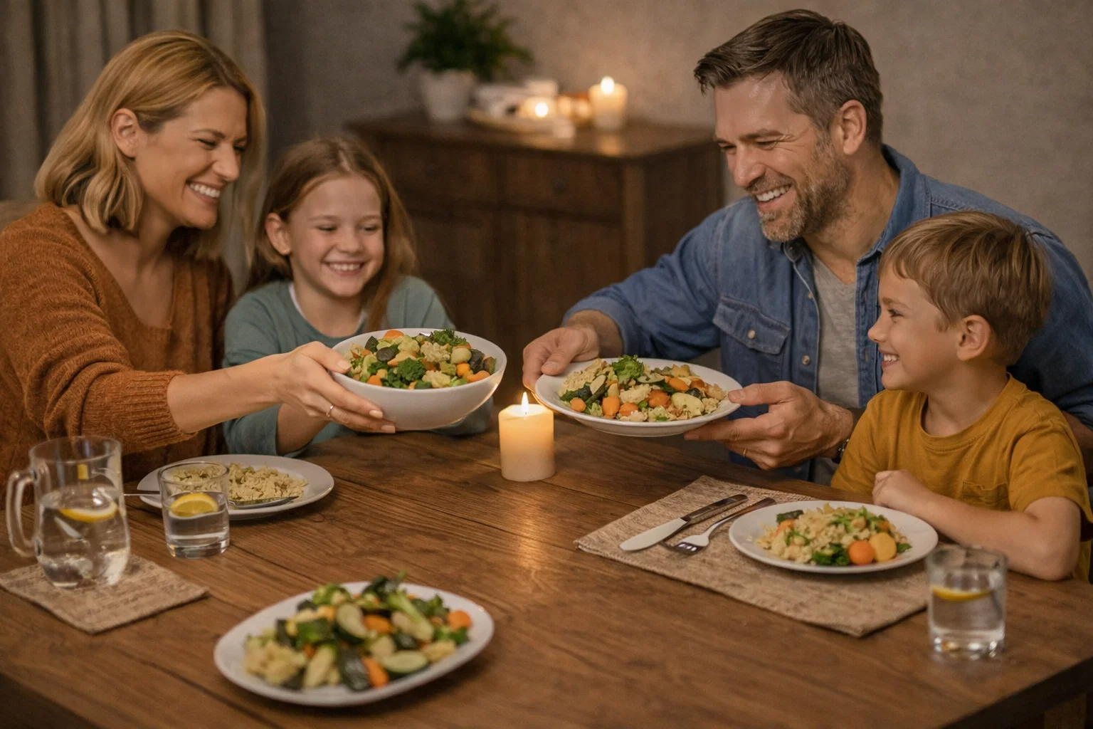 Семейный ужин без молочных продуктов с родителями и детьми