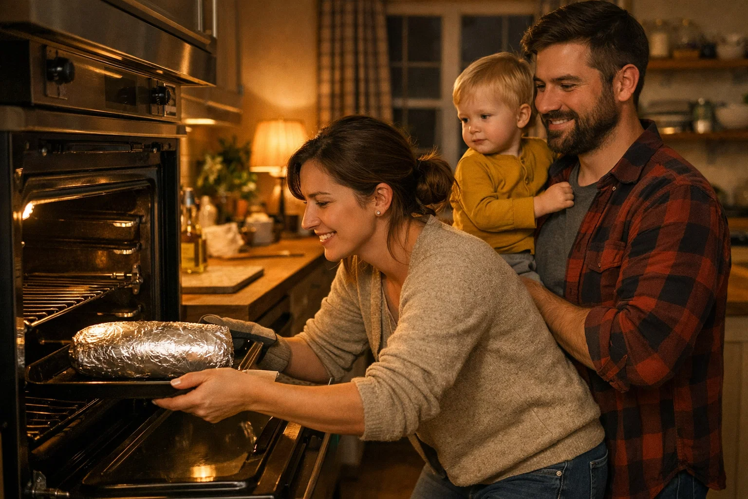 Семья готовит рулет из сала в уютной домашней кухне